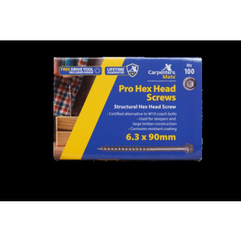 Carpenters Mate PRO Hex Head Screws 90mm (100pk)